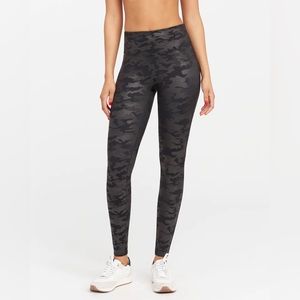 Black Camo Faux Leather Spanx Leggings